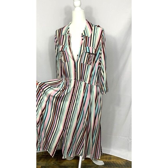 Torrid 2 Dress Womens Plus Stripped Belted Maxi Belted Button Front Long Sleeve - Picture 15 of 15